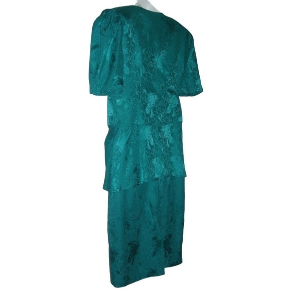 Vintage 80s Jonathan Martin Outfit Turquoise Silk Floral Skirt Suit Dynasty Plus - Picture 6 of 12